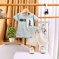 Boys Sea Green Graphics Short Sleeves T-Shirt With Shorts Set Sets Sea Green 9-12 M