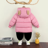 Girls Pink Solid Hooded Quilted Down Jacket Coats & Jackets