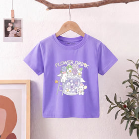 Girls Purple Short Sleeve Floral Print T-Shirt Tshirts Purple 1-2 Y