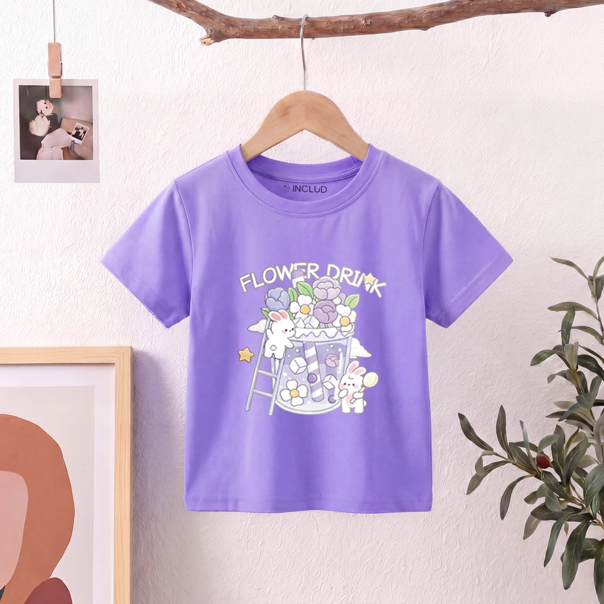 Girls Purple Short Sleeve Floral Print T-Shirt Tshirts Purple 1-2 Y