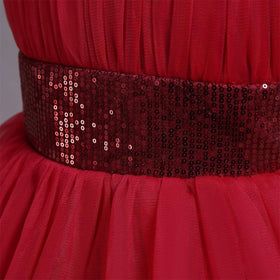 Girls Red Sleeveless Layered Party Wear Dress Casual Dresses