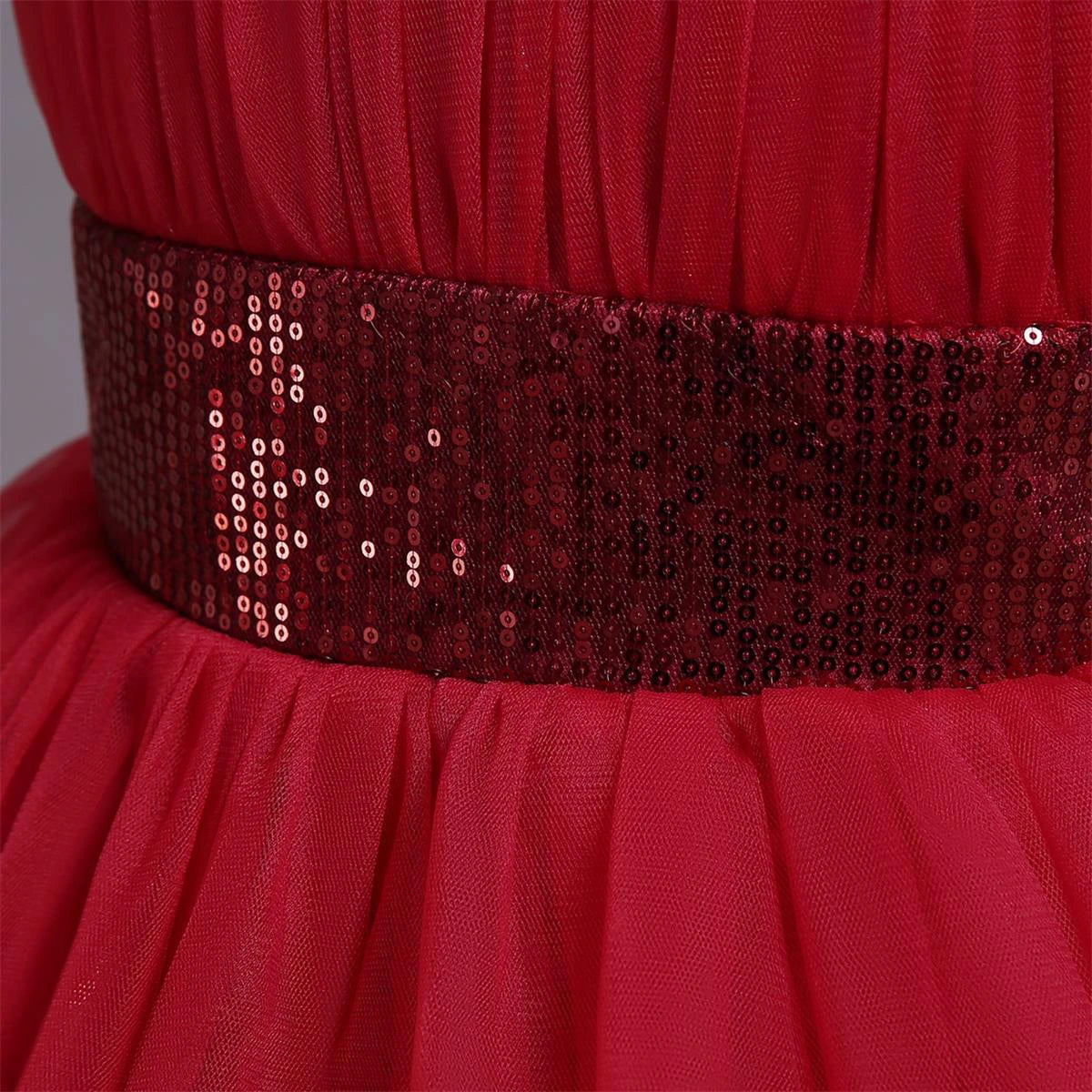 Girls Red Sleeveless Layered Party Wear Dress Casual Dresses