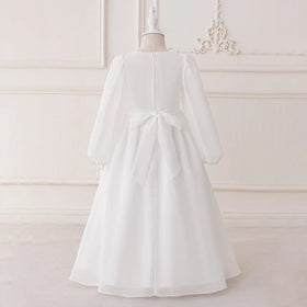 Girls White Long Sleeve Embroidered Maxi Dress Casual Dresses