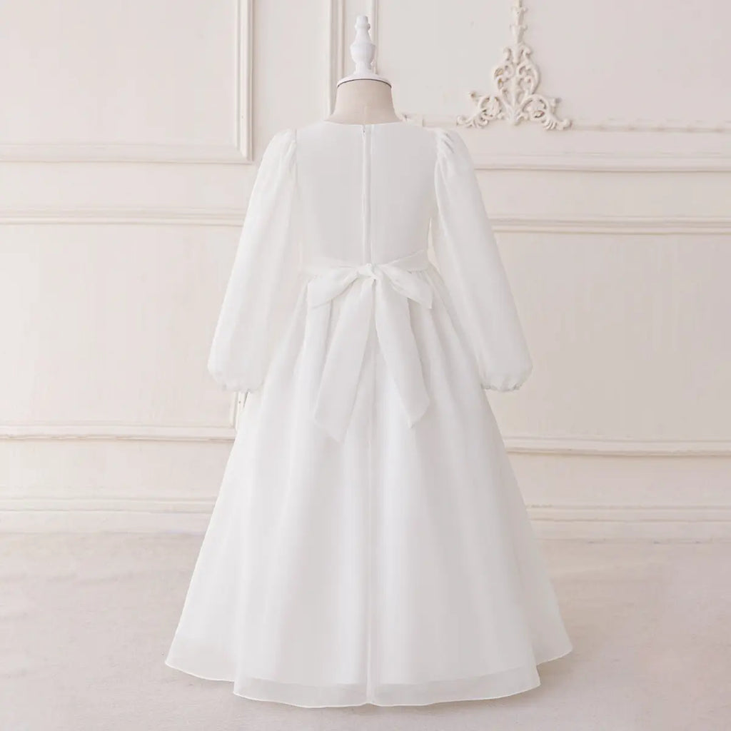 Girls White Long Sleeve Embroidered Maxi Dress Casual Dresses