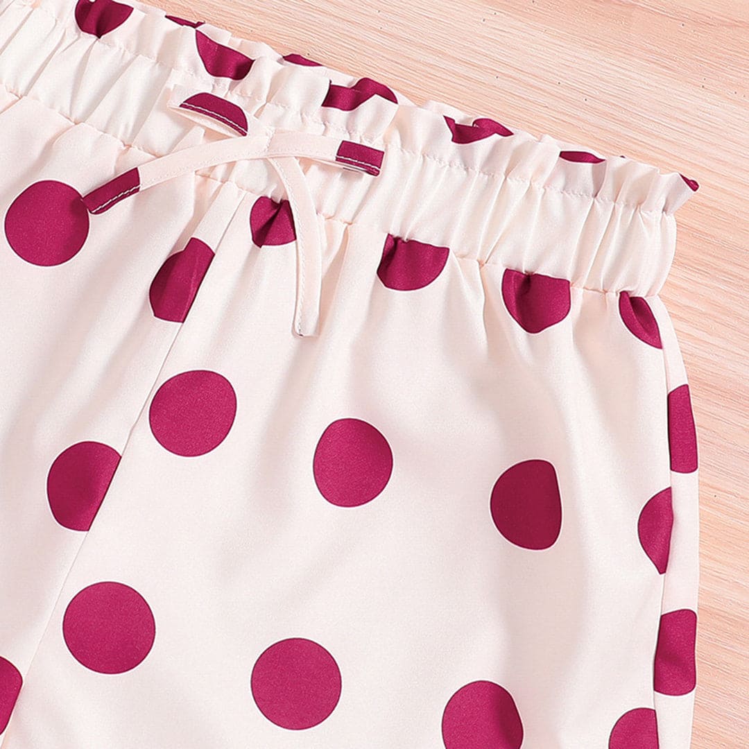 Girls Short Sleeve Top With Polka Dot Print Shorts Set Sets   