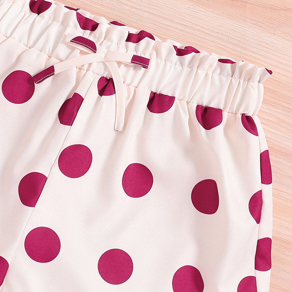 Girls Short Sleeve Top With Polka Dot Print Shorts Set Sets   