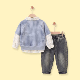 Boys Light Blue Typographic Sweatshirt & Denim Pants Sets Sets