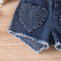 Girls Short Sleeve Top With Heart Shape Pocket Shorts Set 2 pc. Sets   