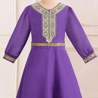 Girls Purple Embellished Drop-Waist Dress Casual Dresses
