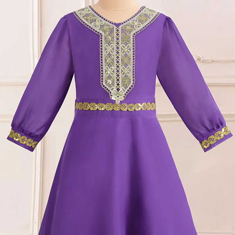 Girls Purple Embellished Drop-Waist Dress Casual Dresses