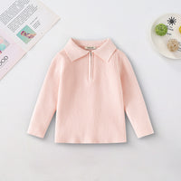 Girls Pink Self-Design Stripes Winter Polo T-Shirt Tshirts Pink 2-3 Y