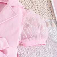 Girls Pink Solid Blazer Top With Pants Co-ord Sets Sets