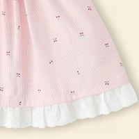 Girls Light Pink Printed Cherry Applique A-line Dress Casual Dresses