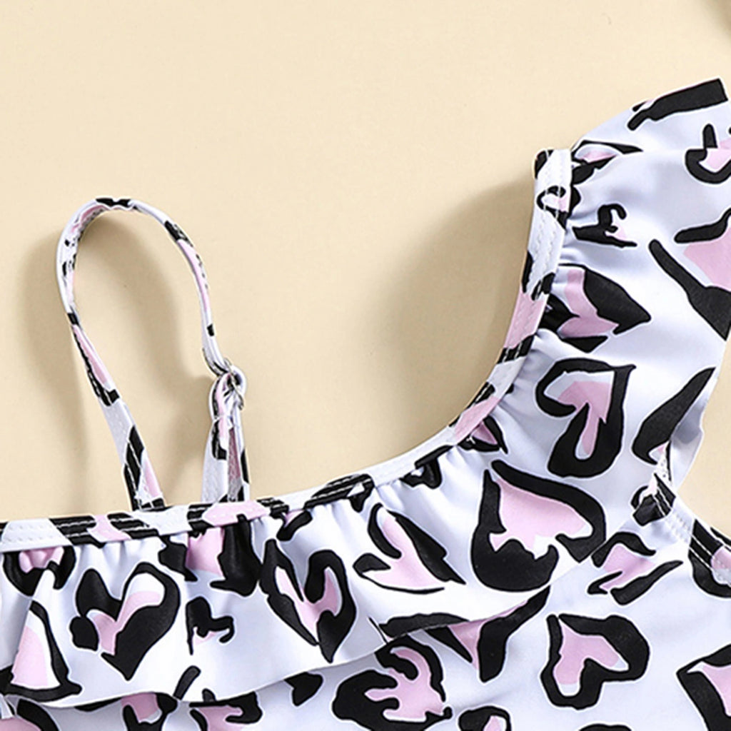 Girls White Abstract Printed Top With Briefs Swimwear Sets Sets