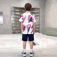 Boys White Abstract Graphic T-Shirt With Shorts Sets Sets