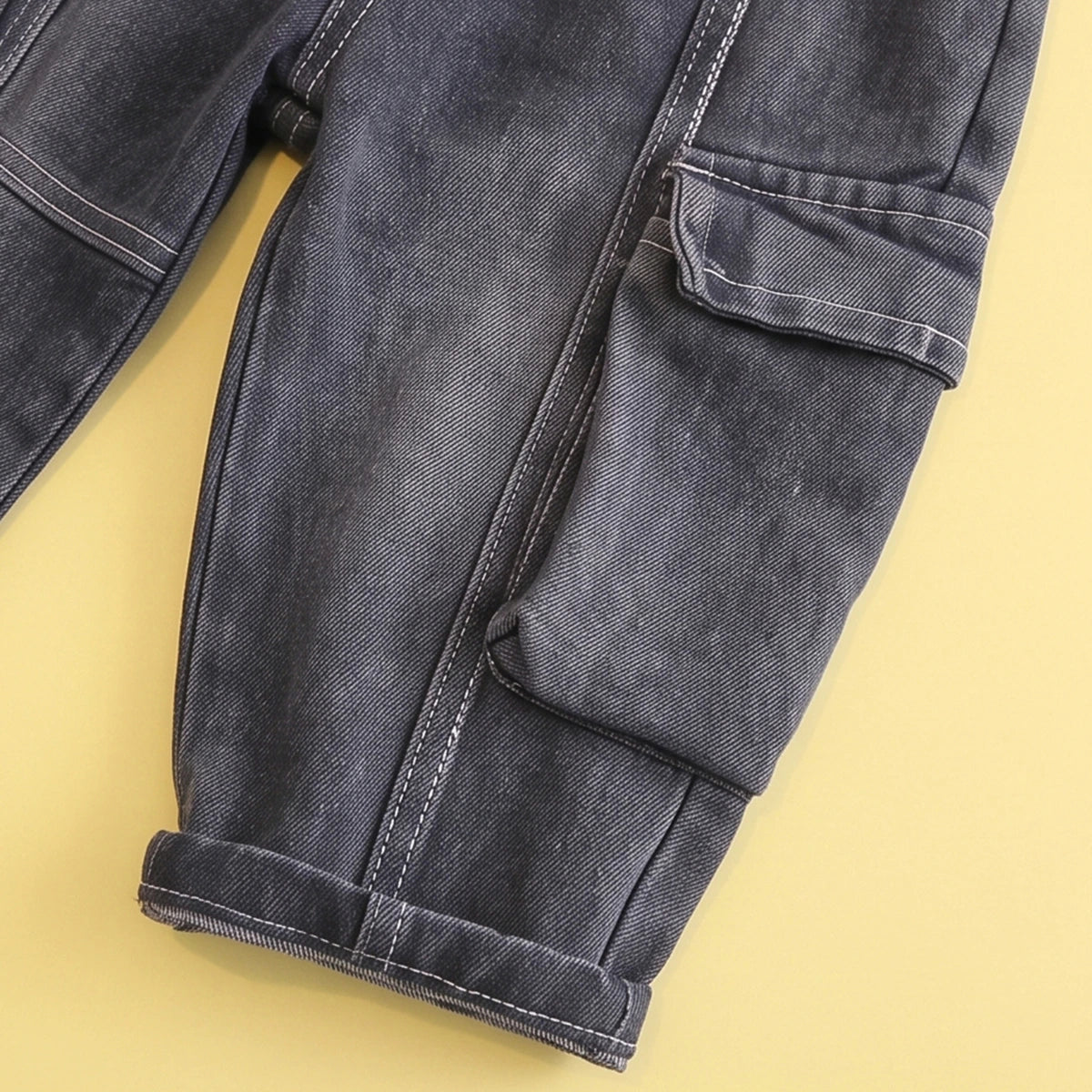 Boys Dark Grey Denim Shacket & Cargo Pants With T-Shirt Sets Sets