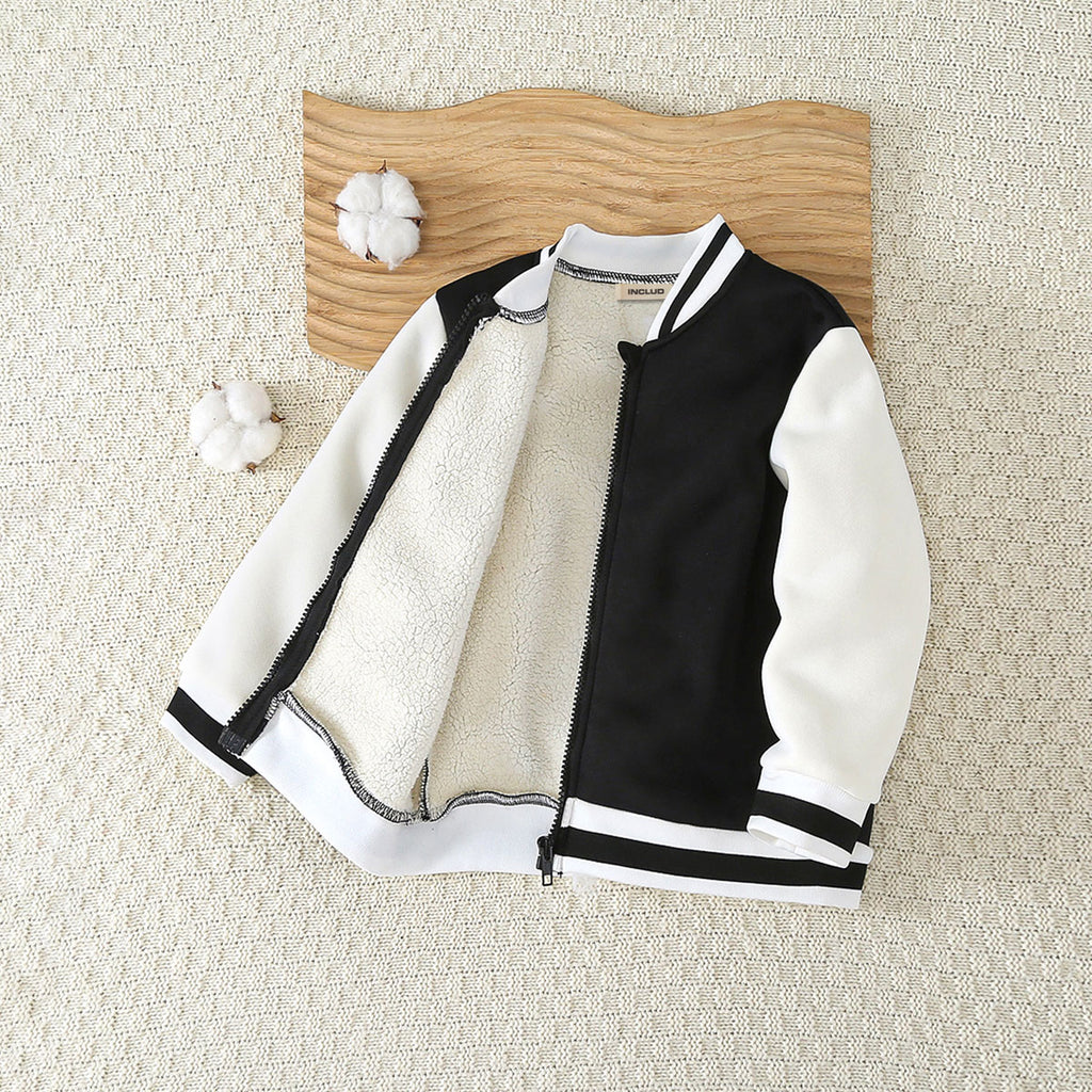 Boys Black Solid Varsity Winter Jacket Coats & Jackets Black 3-4 Y