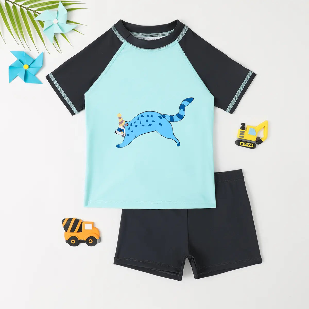 Boys Light Blue Graphics T-Shirt With Shorts Swimwear Sets Beachwear Light Blue 3-4 Y