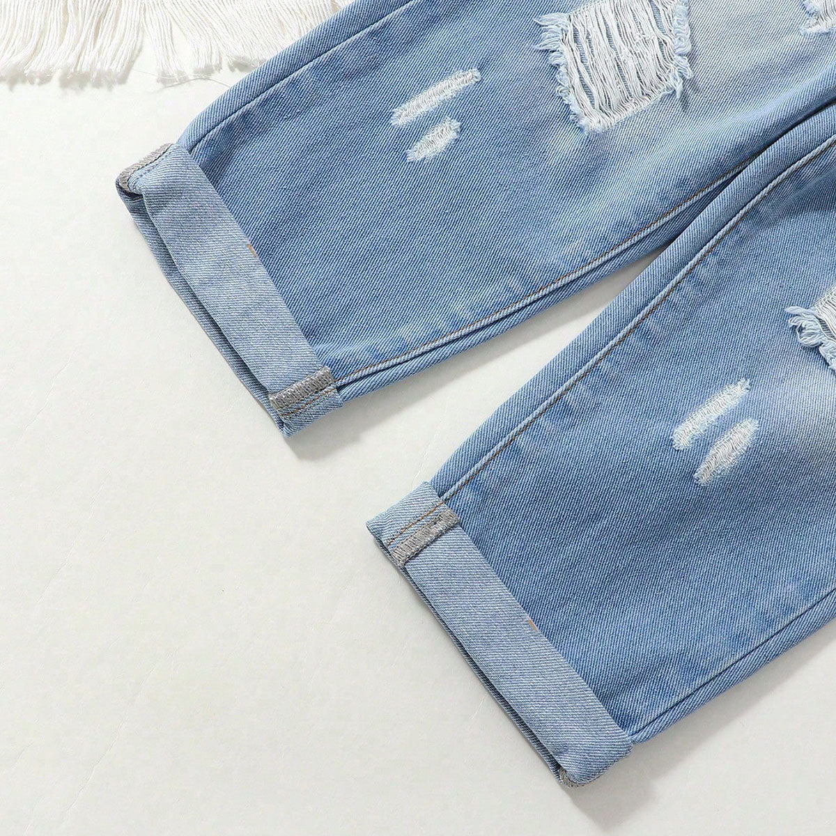 Girls Light Blue Distressed Denim Pant Jeans
