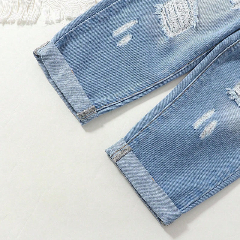 Girls Light Blue Distressed Denim Pant Jeans