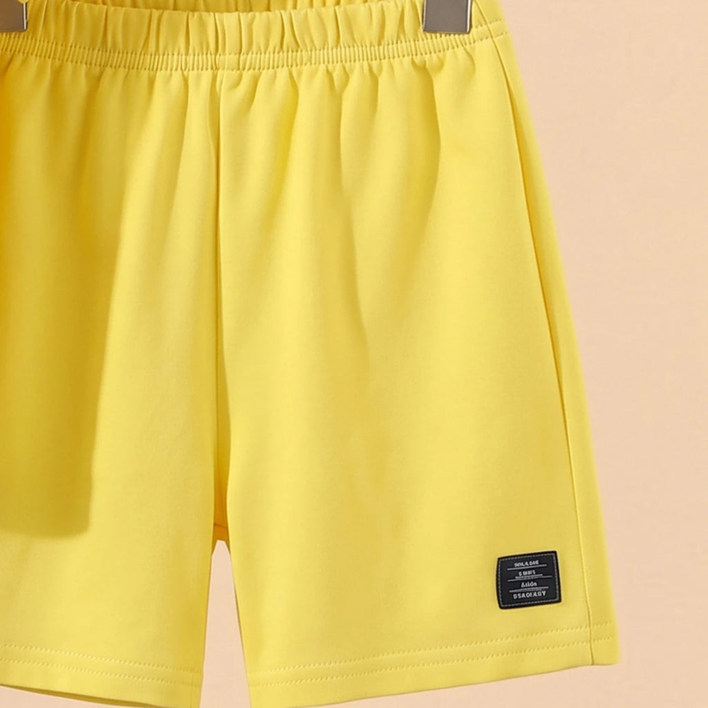 Boys Yellow Self-Design Short Sleeve T-Shirt With Shorts Sets 2 pc. Sets