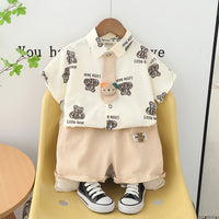 Boys Off White Bear Printed Short Sleeve Shirt With Elasticated Shorts Set Sets Off White 1-2 Y