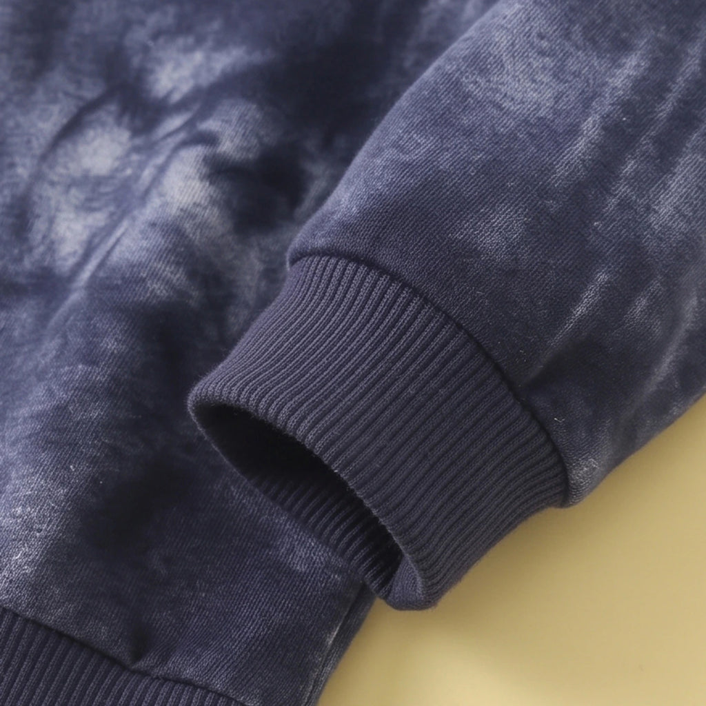 Boys Navy Blue Abstract Print Sweatshirt With Denim Pants Sets Sets