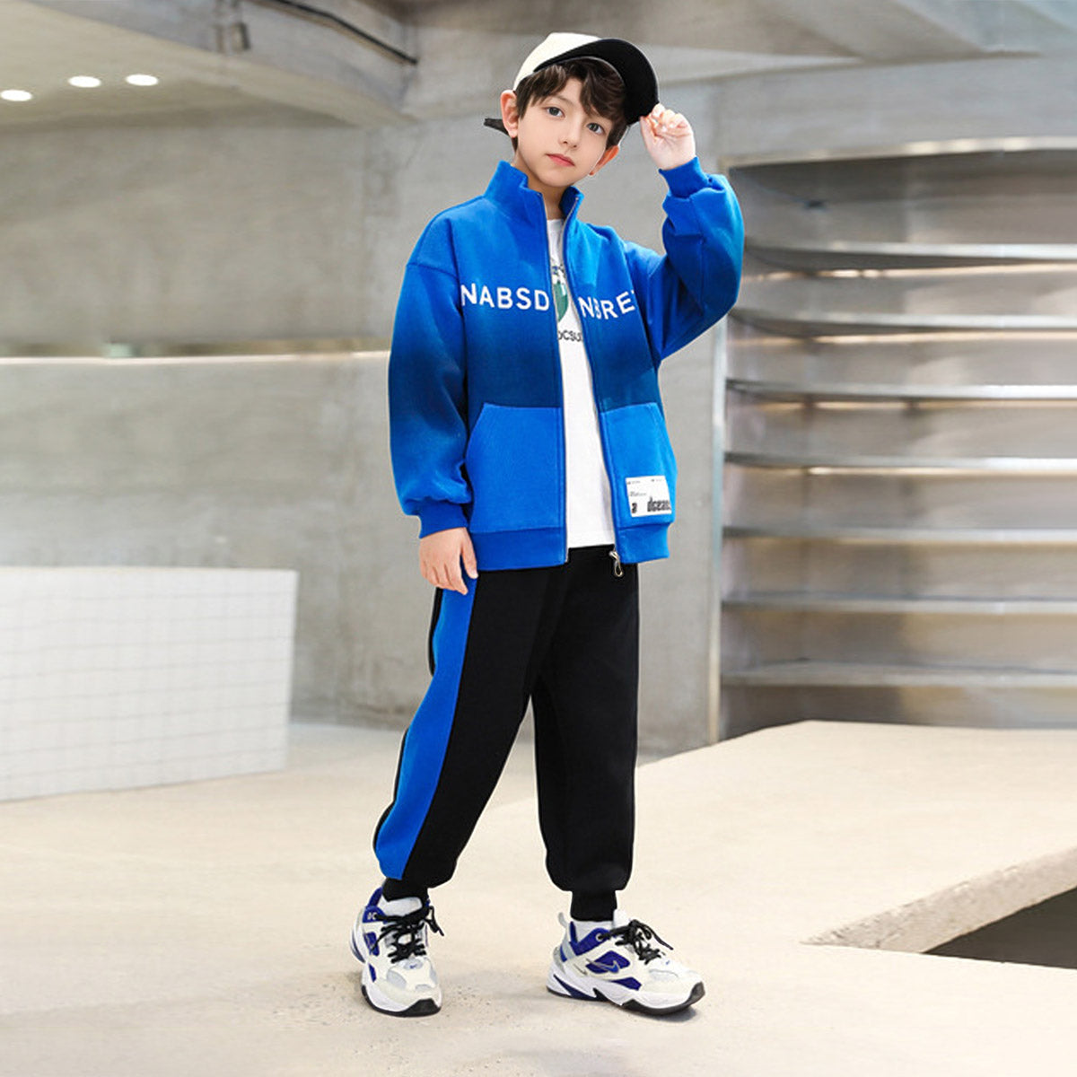 Boys Royal Blue Printed Front Open Sweatshirt With Pants Sets 2 pc. Sets