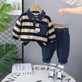 Boys Beige Stripes Polo Sweatshirt With Denim Pants Set Sets Beige 1-2 Y