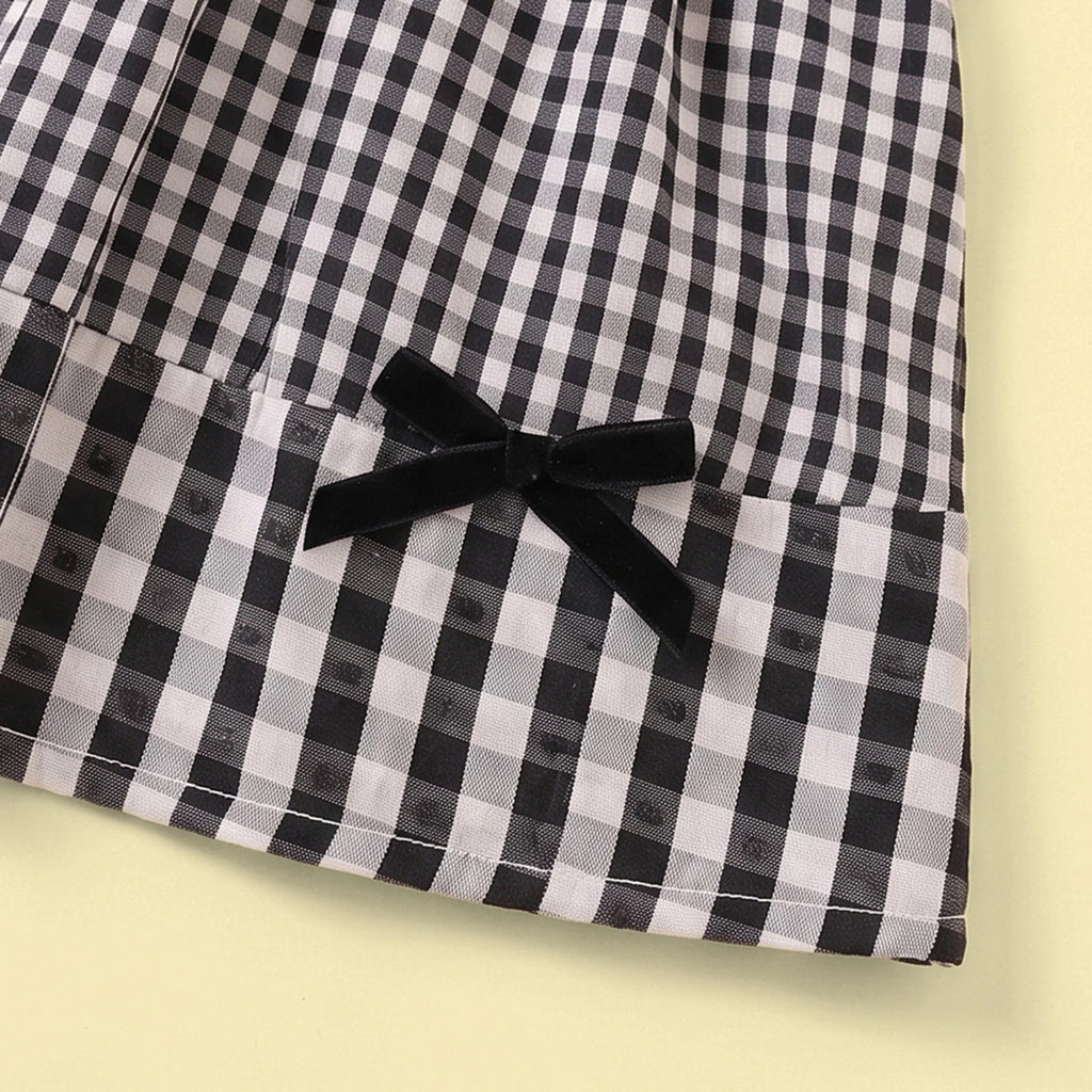 Girls Black Checked Sleeveless Top With Skirt Sets 2 pc. Sets