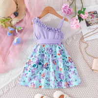 Girls Lavender Floral Print One Shoulder Fit & Flare Dress Casual Dresses