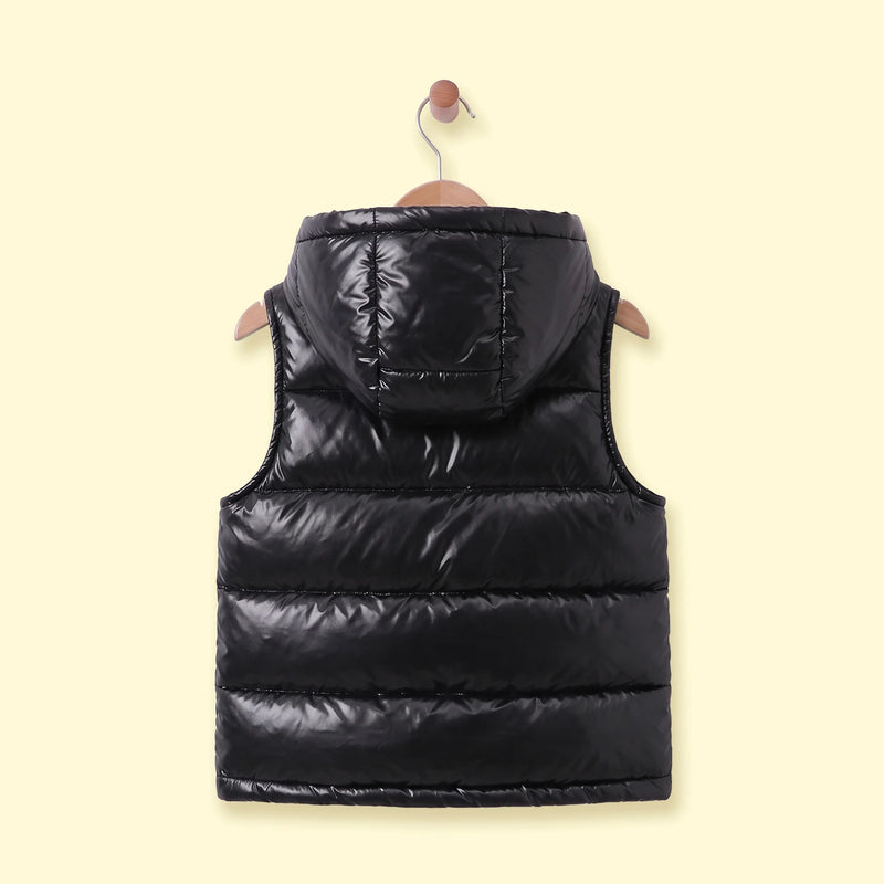 Boys Black Sleeveless Hooded Puffer Jacket Coats & Jackets