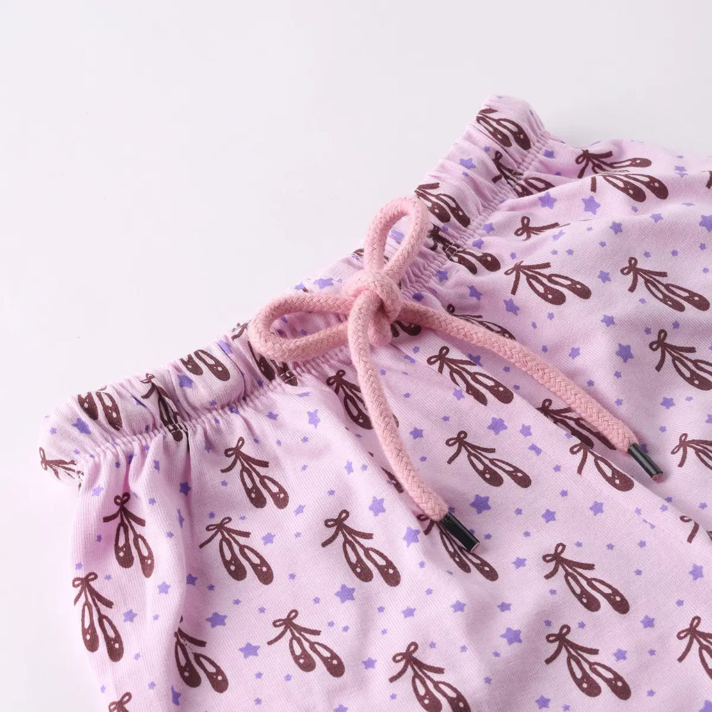 Girls Lilac Graphic Short Sleeve Top With Drawcord Printed Shorts Sets Sets