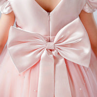 Girls Light Pink Pearl-Embellished Flutter Sleeve Fit & Flare Dress Casual Dresses
