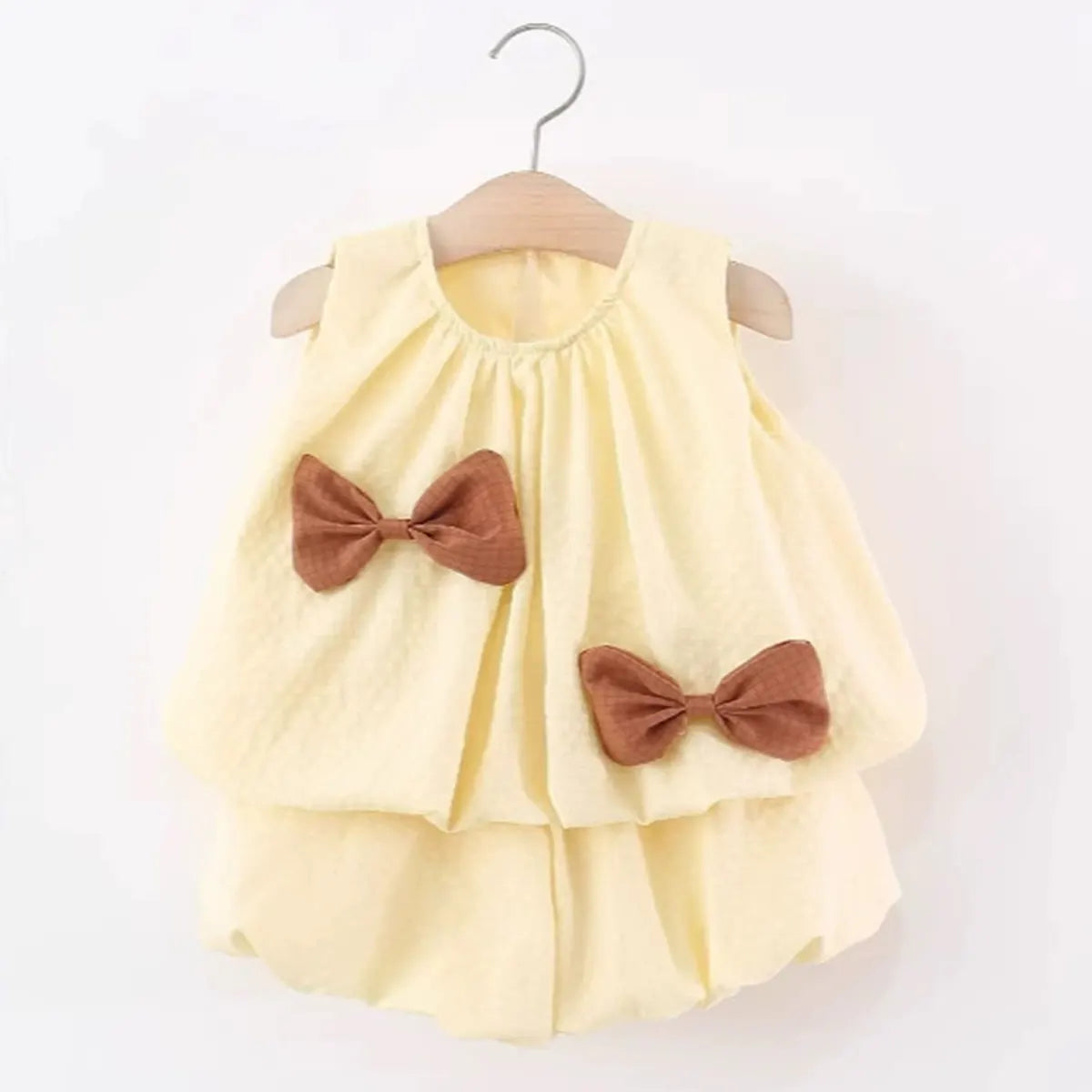 Girls Lime Yellow Textured Sleeveless Top With Bubble-Hem Shorts Co-ord Sets Sets
