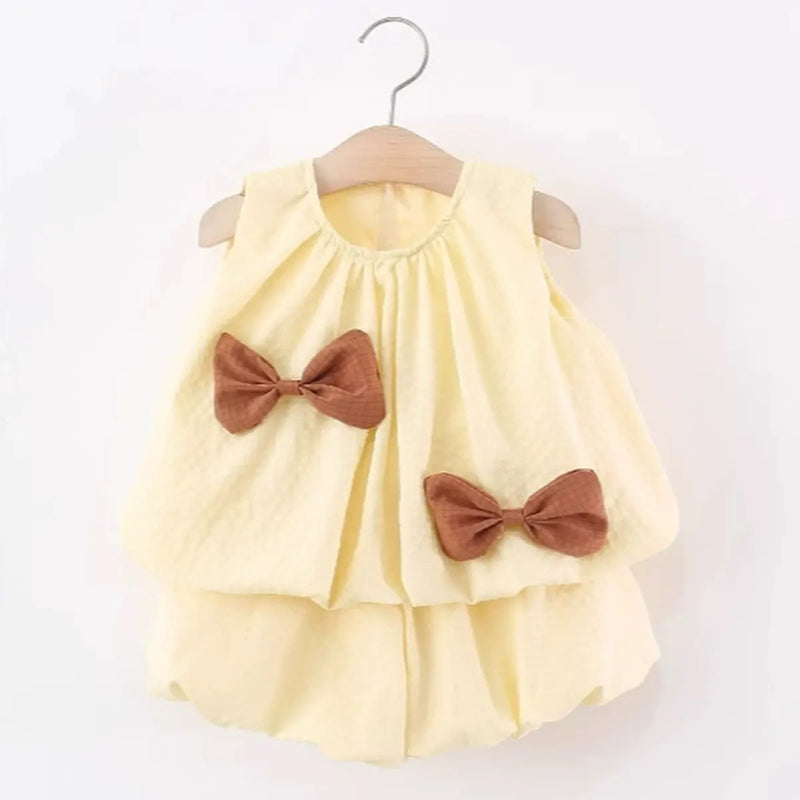 Girls Lime Yellow Textured Sleeveless Top With Bubble-Hem Shorts Co-ord Sets Sets