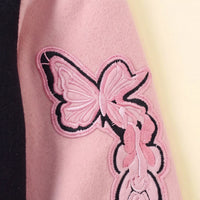 Girls Pink Alphanumeric Printed Varsity Jacket With Pleated Skirt Sets 2 pc. Sets