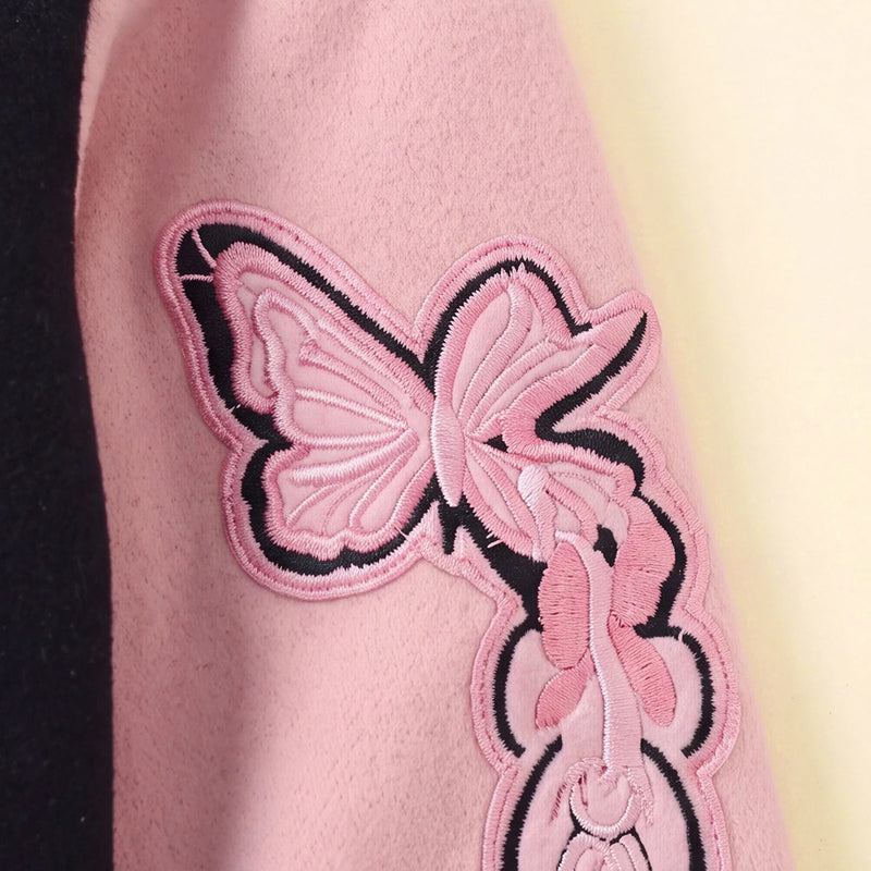 Girls Pink Alphanumeric Printed Varsity Jacket With Pleated Skirt Sets 2 pc. Sets