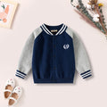 Boys Navy Blue Long Sleeve Cardigan With Sleeve cuff And Neck Stripes Sweaters & Cardigans Navy Blue 2-3 Y