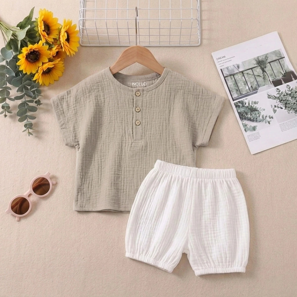 Boys Brown Textured Short Sleeve T-Shirt With Shorts Sets 2 pc. Sets Brown 1-2 Y