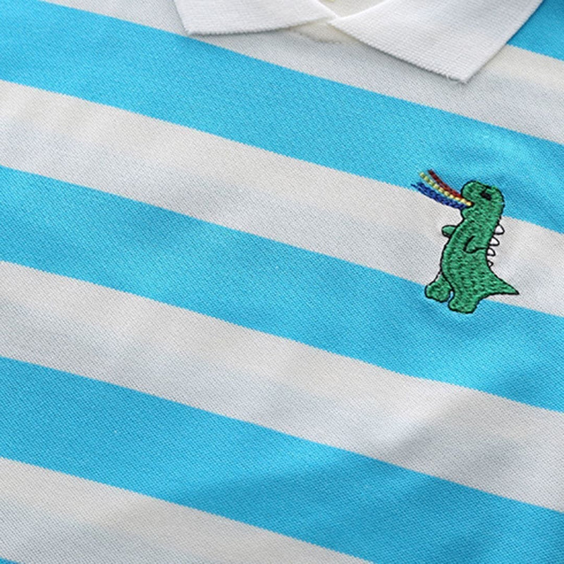 Boys Blue Dinosaur Printed Polo T-Shirt With Shorts (Copy) 2 pc. Sets
