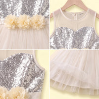 Girls Off White Embellished Sequined Fit & Flare Party Dress Party Dresses