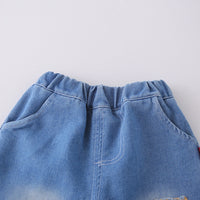 Boys Black Letter G Printed T-Shirt With Denim Shorts Set Sets