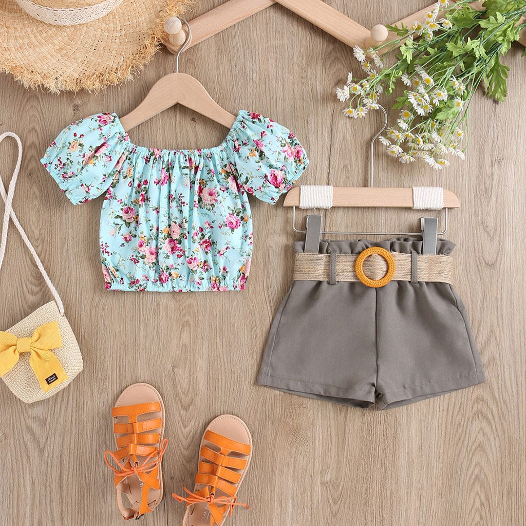 Girls Floral Printed Top With Shorts Set