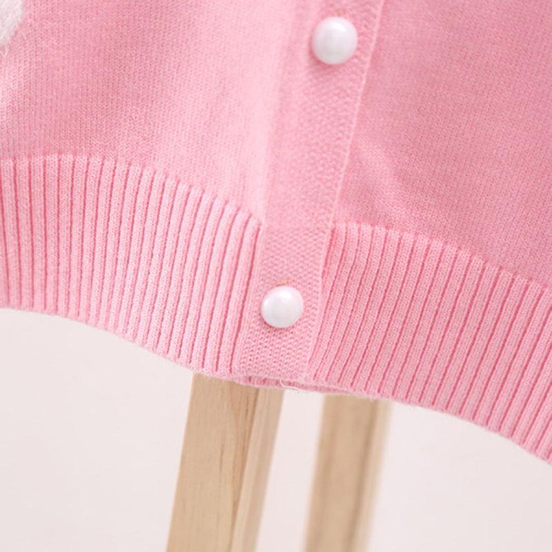Girls Pink Self Heart Design Winter Cardigan Sweaters & Cardigans