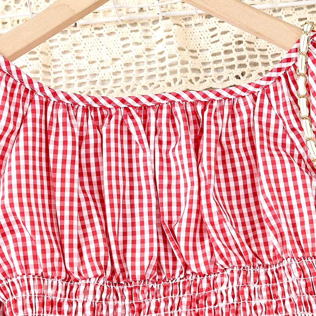 Girls Gingham Check Crop Top With Skirt Set Sets   