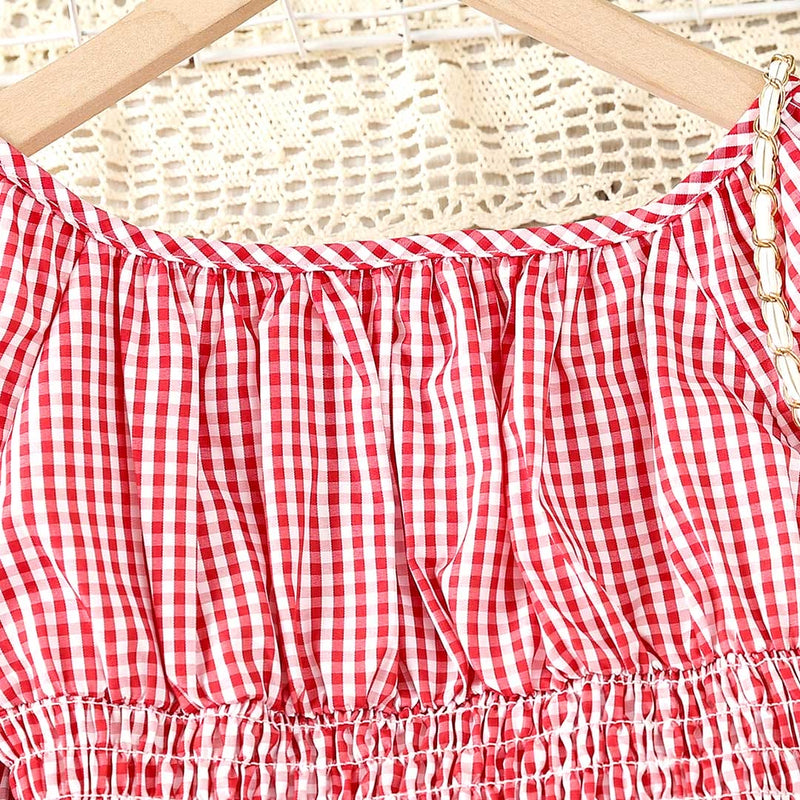 Girls Gingham Check Crop Top With Skirt Set Sets   