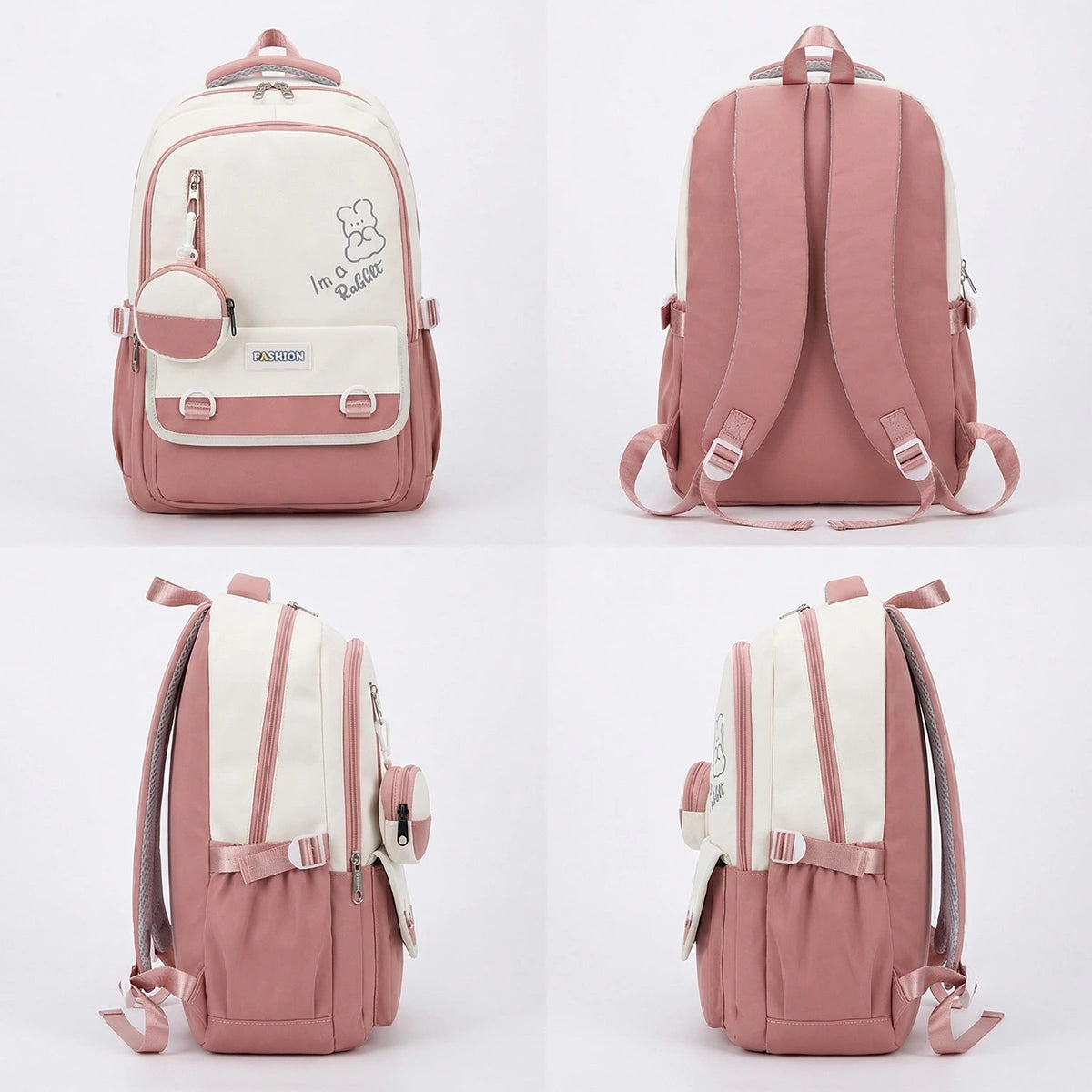 Kids Pink Bunny Multi-Compartment School Backpack Trending Accessories