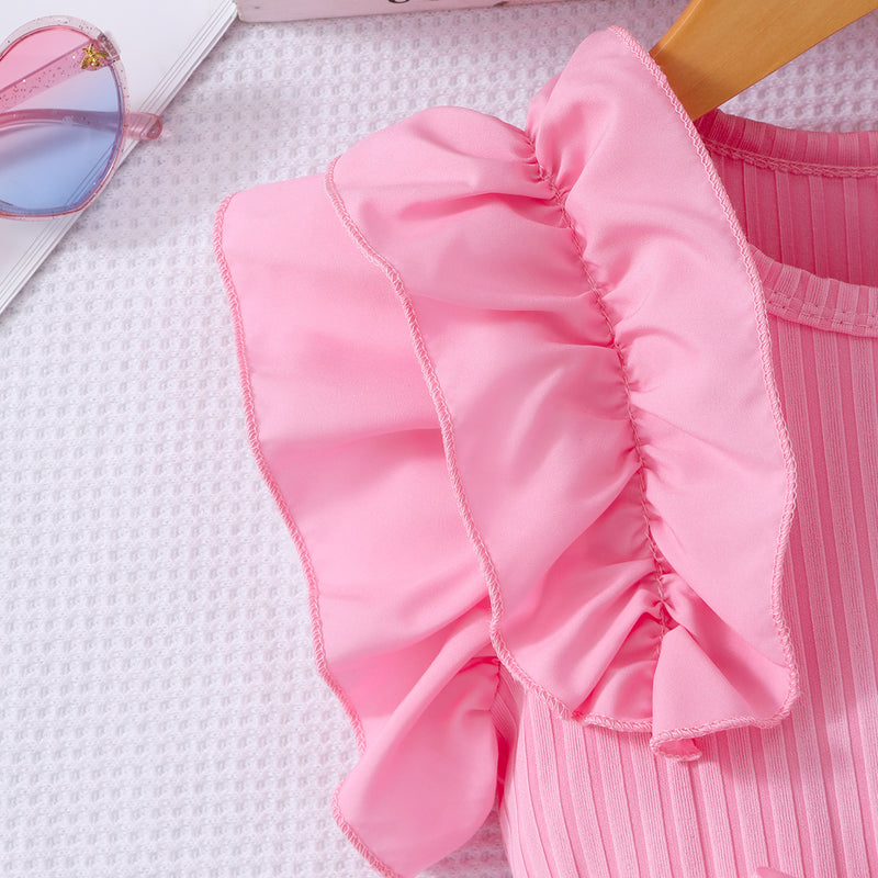 Girls Light Pink Flutter Sleeves Fit And Flared Dress Casual Dresses