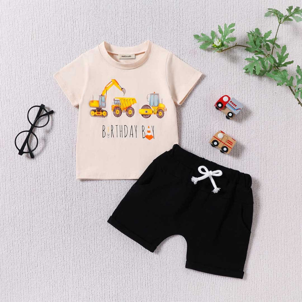 Boys Car Printed T-Shirt With Shorts Set
